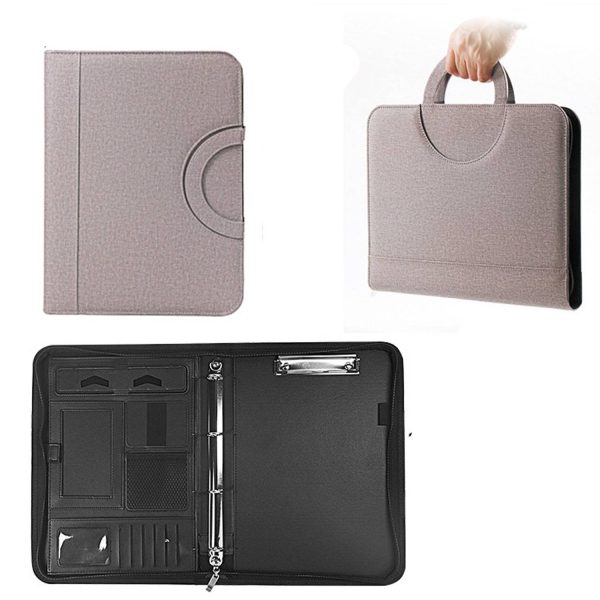 PU Leather Multi Function Zippered File Folder w/ Handle - Image 3