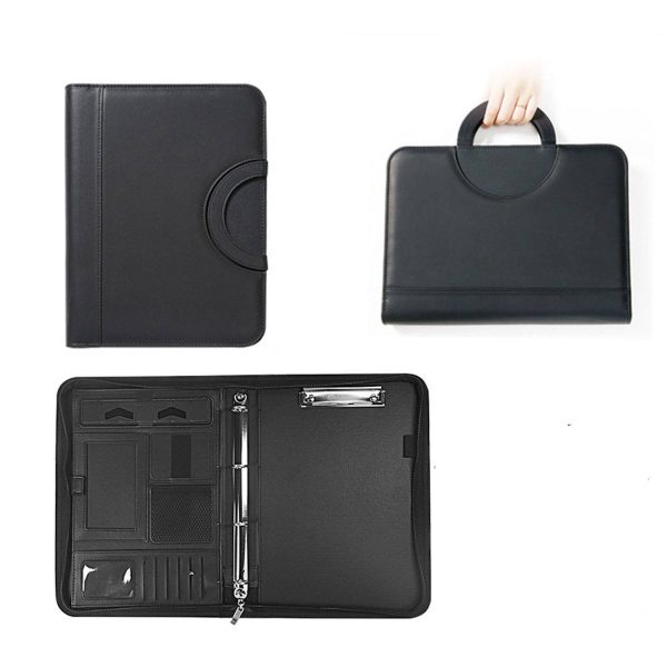 PU Leather Multi Function Zippered File Folder w/ Handle - Image 2