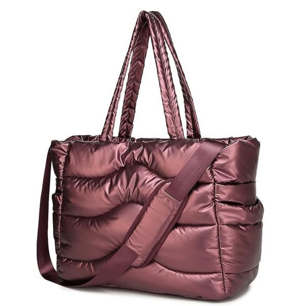 Lightweight Quilted Puffy Nylon Shoulder Tote Bag - Image 5