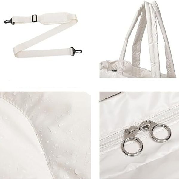 Lightweight Quilted Puffy Nylon Shoulder Tote Bag - Image 7