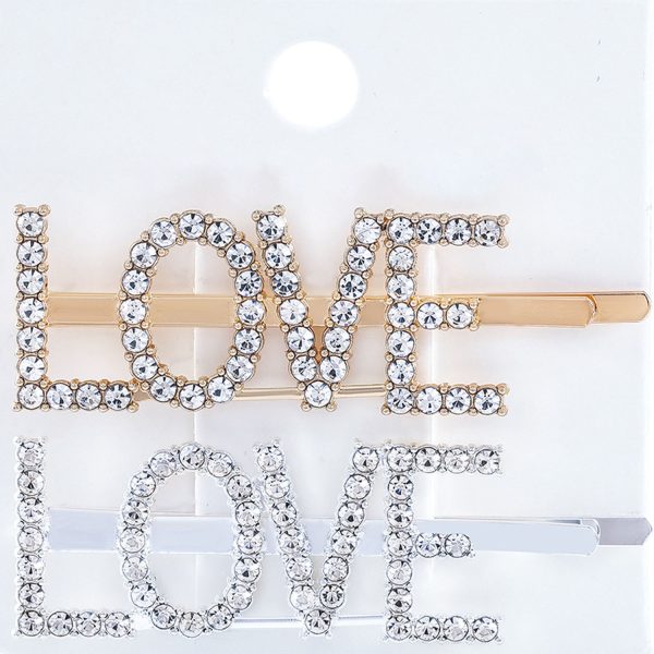 Glitter Rhinestone Letter Hair Clips Set - Image 2