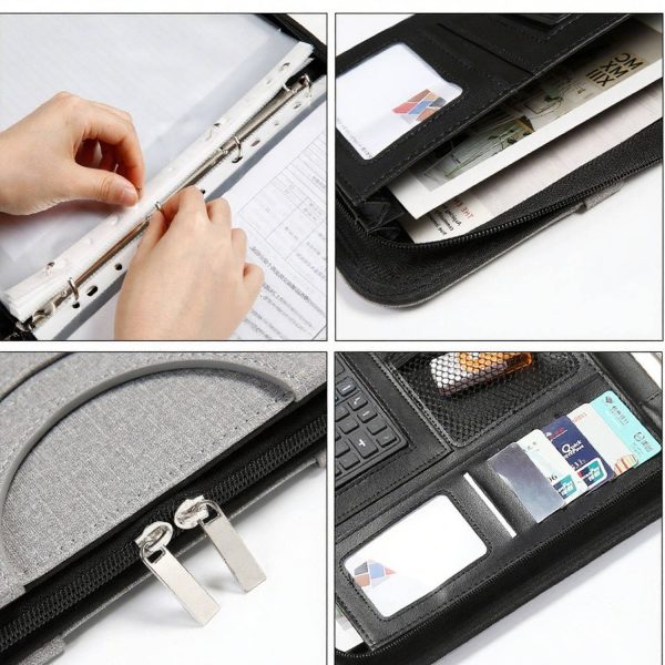 PU Leather Multi Function Zippered File Folder w/ Handle - Image 5