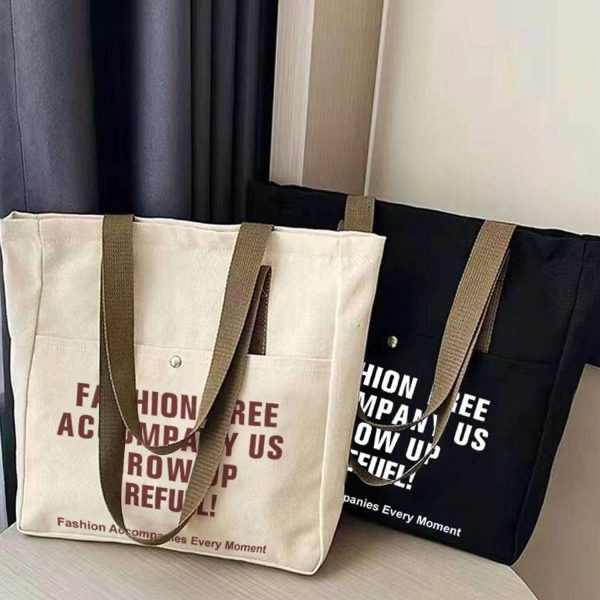 Zipper Top Large Capacity Canvas Tote Bag - Image 5