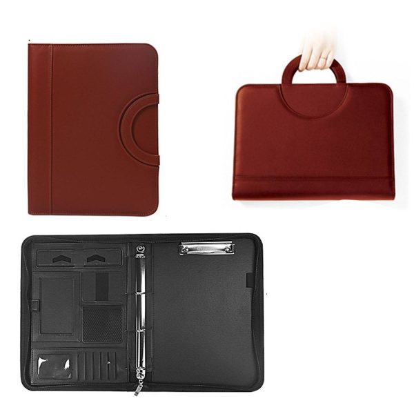 PU Leather Multi Function Zippered File Folder w/ Handle - Image 4