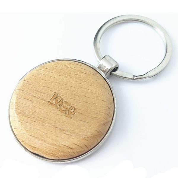 Round Circle Wood Keychain