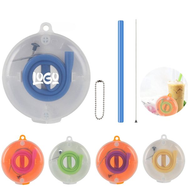 Folding Reusable Silicone Straw w/ Case