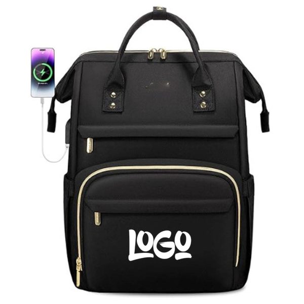 Large Capacity Oxford Diaper Backpack w/ USB Port