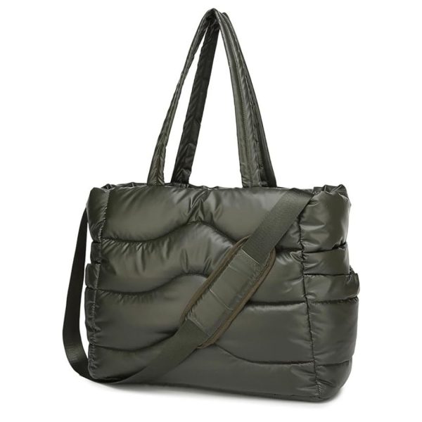 Lightweight Quilted Puffy Nylon Shoulder Tote Bag - Image 3