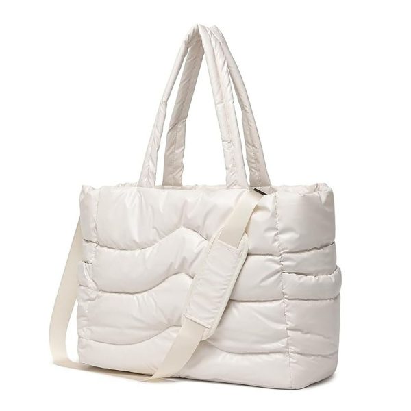 Lightweight Quilted Puffy Nylon Shoulder Tote Bag - Image 4