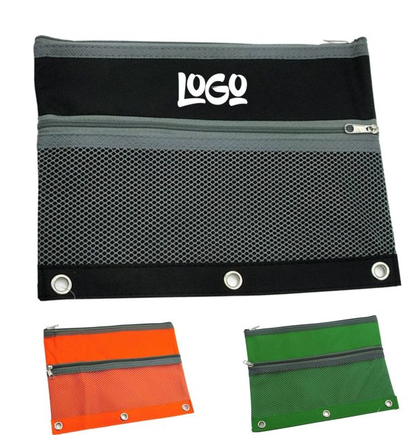3 Ring PVC Zipper Pencil Pouch