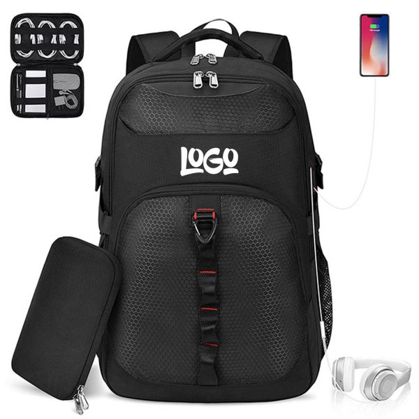 Large Capacity USB Port Oxford Backpack w/ Pouch