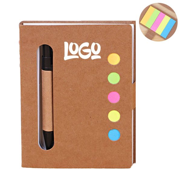 Recycled Paper Sticky Notes Notepad w/ Pen