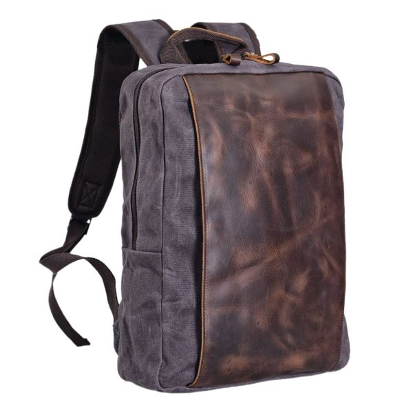 Genuine Leather Waxed Canvas Waterproof Outdoor Backpack - Image 3