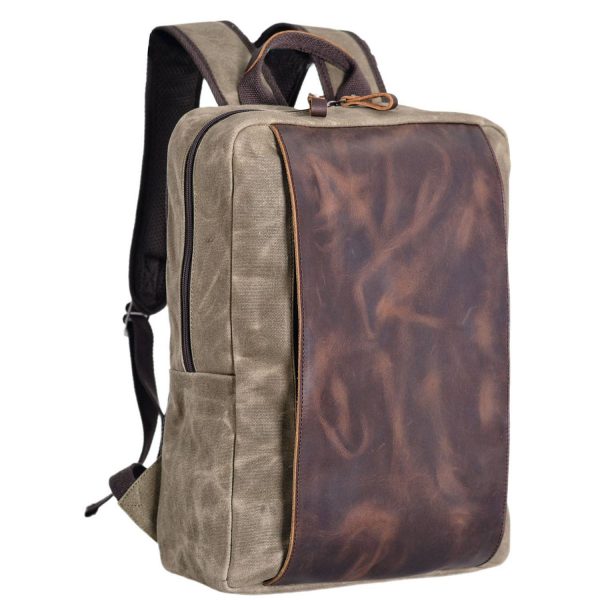 Genuine Leather Waxed Canvas Waterproof Outdoor Backpack - Image 4
