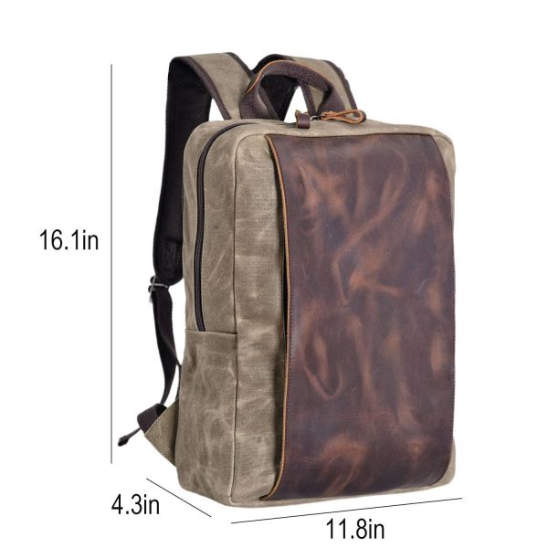 Genuine Leather Waxed Canvas Waterproof Outdoor Backpack - Image 7
