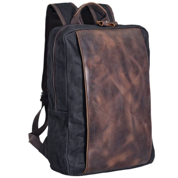 Genuine Leather Waxed Canvas Waterproof Outdoor Backpack - Image 2