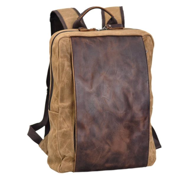 Genuine Leather Waxed Canvas Waterproof Outdoor Backpack - Image 5