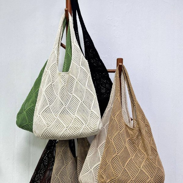 Polyester Hollow Knitted Shoulder Tote Bag - Image 9