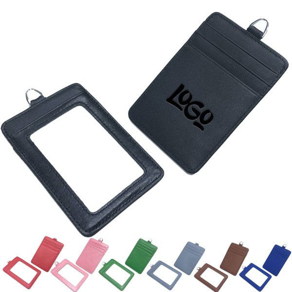 Genuine Leather ID Badge Holder w/ Card Slots