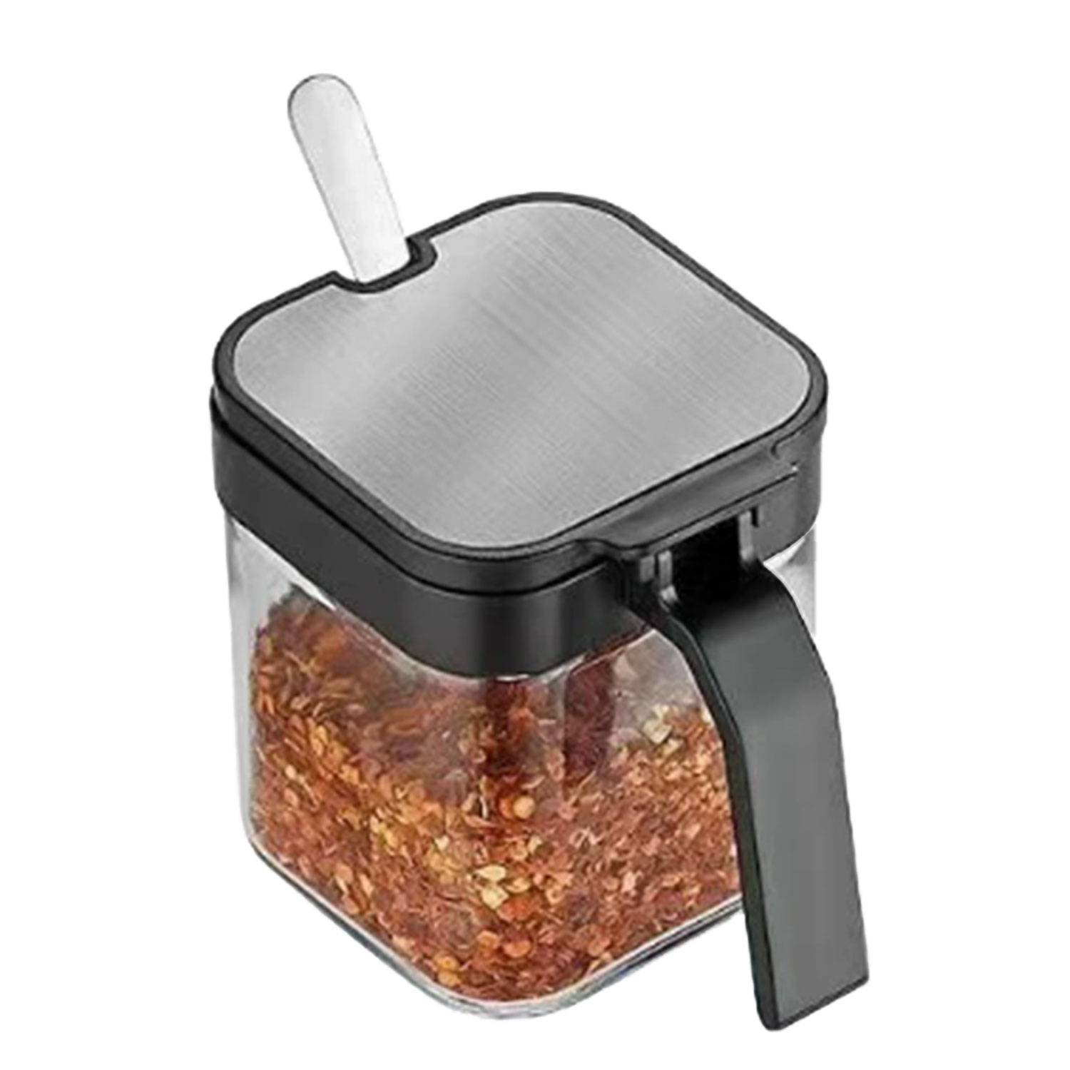 3Pcs Kitchen Glass Condiment Jar Set W/ Tray - Image 2