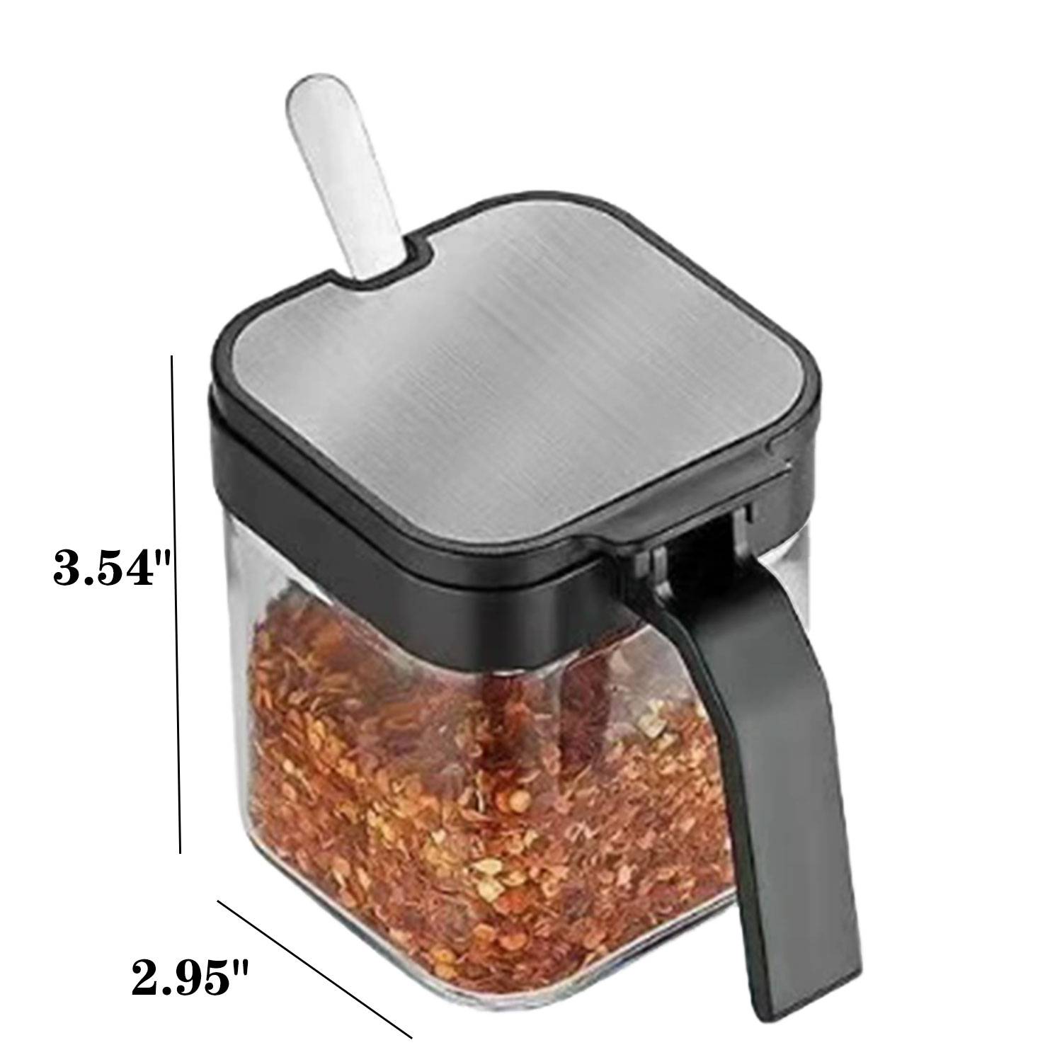 3Pcs Kitchen Glass Condiment Jar Set W/ Tray - Image 4