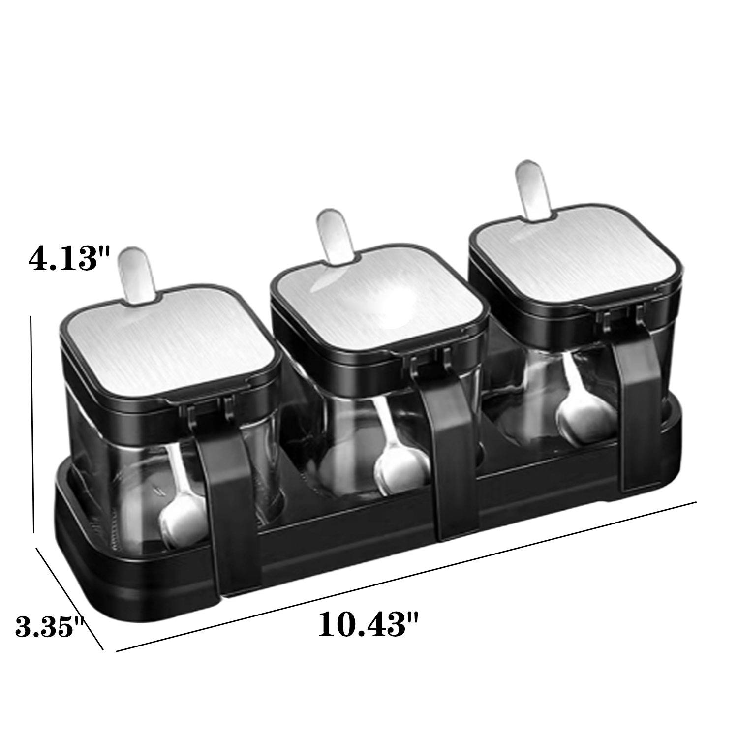 3Pcs Kitchen Glass Condiment Jar Set W/ Tray - Image 3