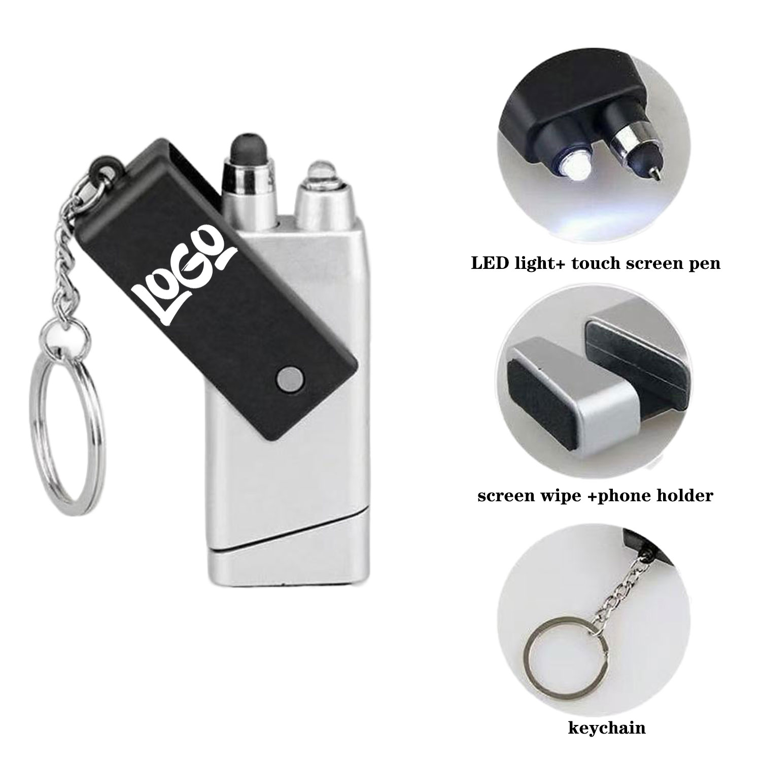 6 In 1 Multi-Functional Phone Holder LED Keychain