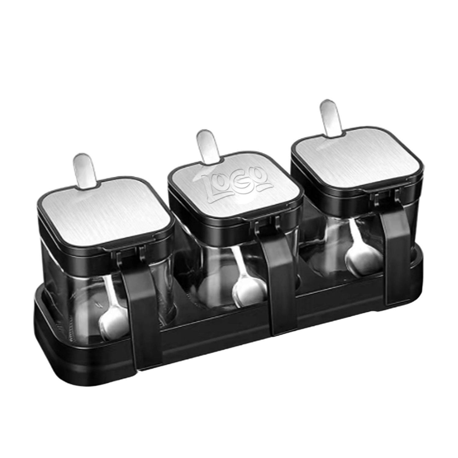 3Pcs Kitchen Glass Condiment Jar Set W/ Tray