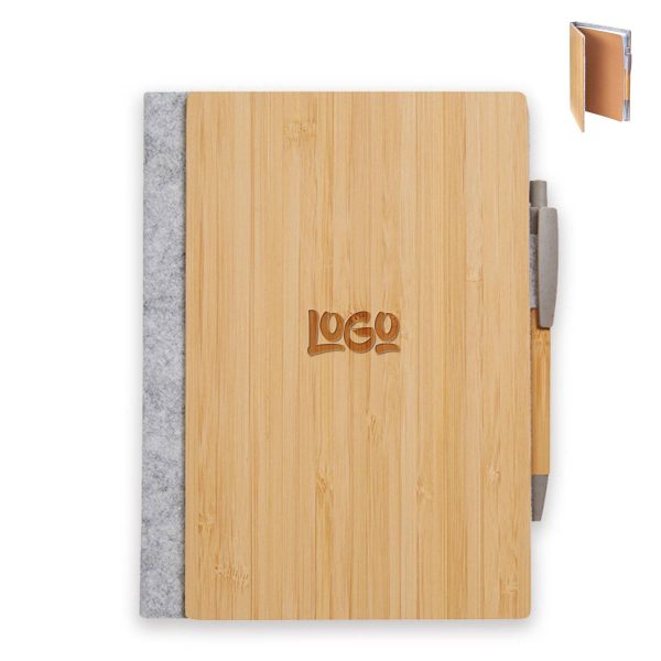 A5 Eco Friendly Bamboo Cover Notebook w/ Pen