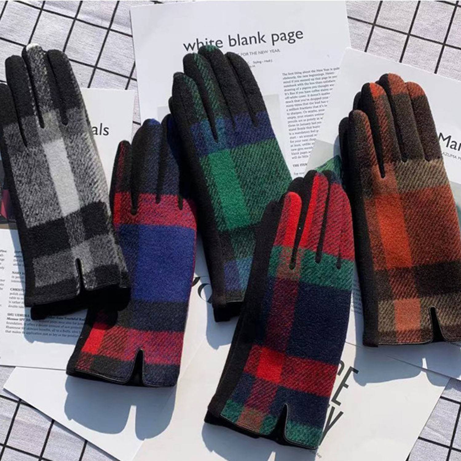 Melton Wool Plaid Touchscreen Winter Glove - Image 7